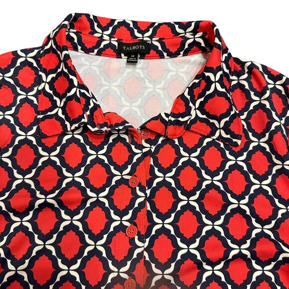 Talbots dark pink navy white geometric pattern top Size Medium - Picture 3 of 5